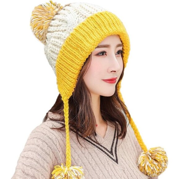 Women Beige Yellow Winter Peruvian Cover Ears Beanie Hat Ear Flaps Sherpa  Snow main image 5